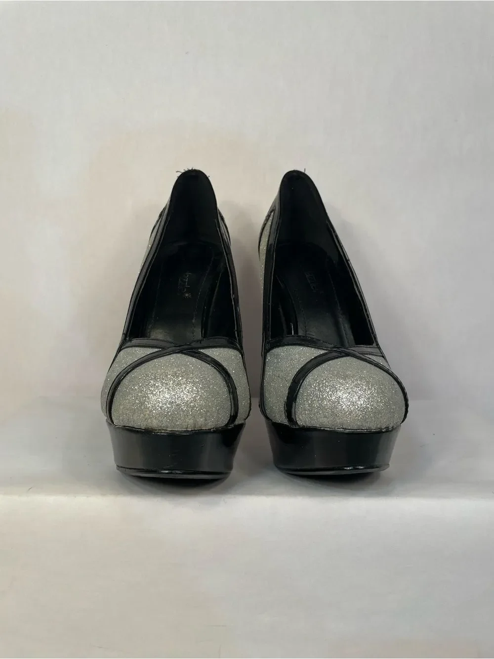 Black and Silver Glitter Platform Stiletto Pumps